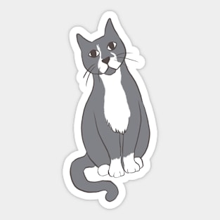 Grey Tuxedo Cat Sitting Pretty Sticker